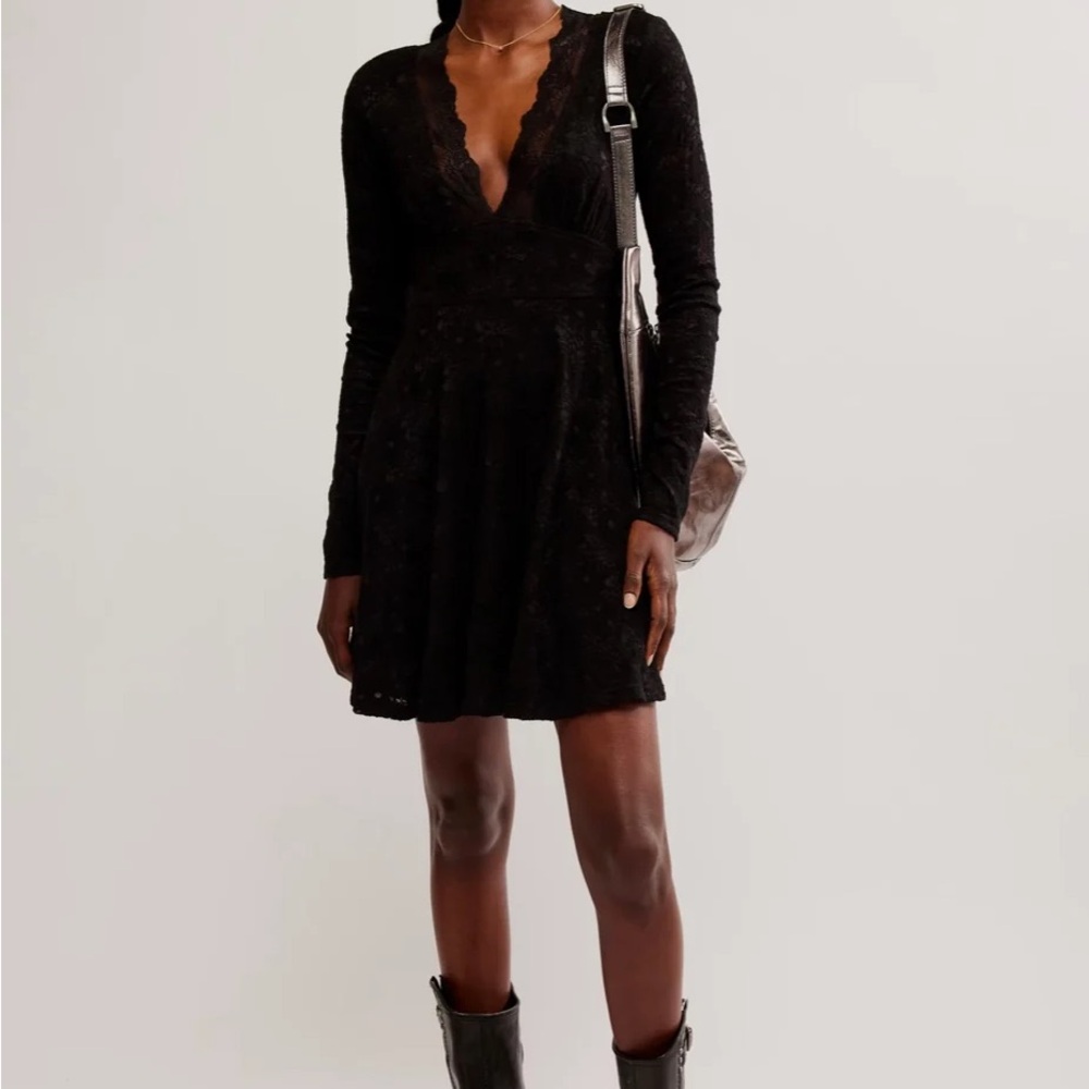 Free People All Yours Lace Fit Flare Mini Dress Black Size Small - Picture 2 of 12